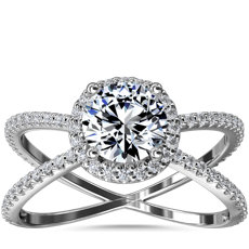X Split Shank Hidden Halo Diamond Engagement Ring in 14k White Gold (1/2 ct. tw.)